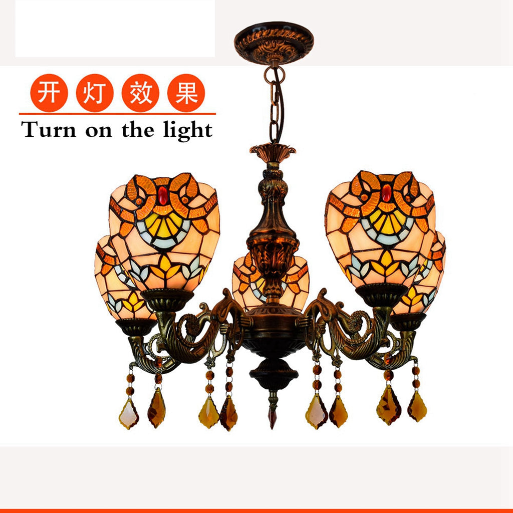 Tiffany Style Chandelier in Aged Bronze with 5 Lights