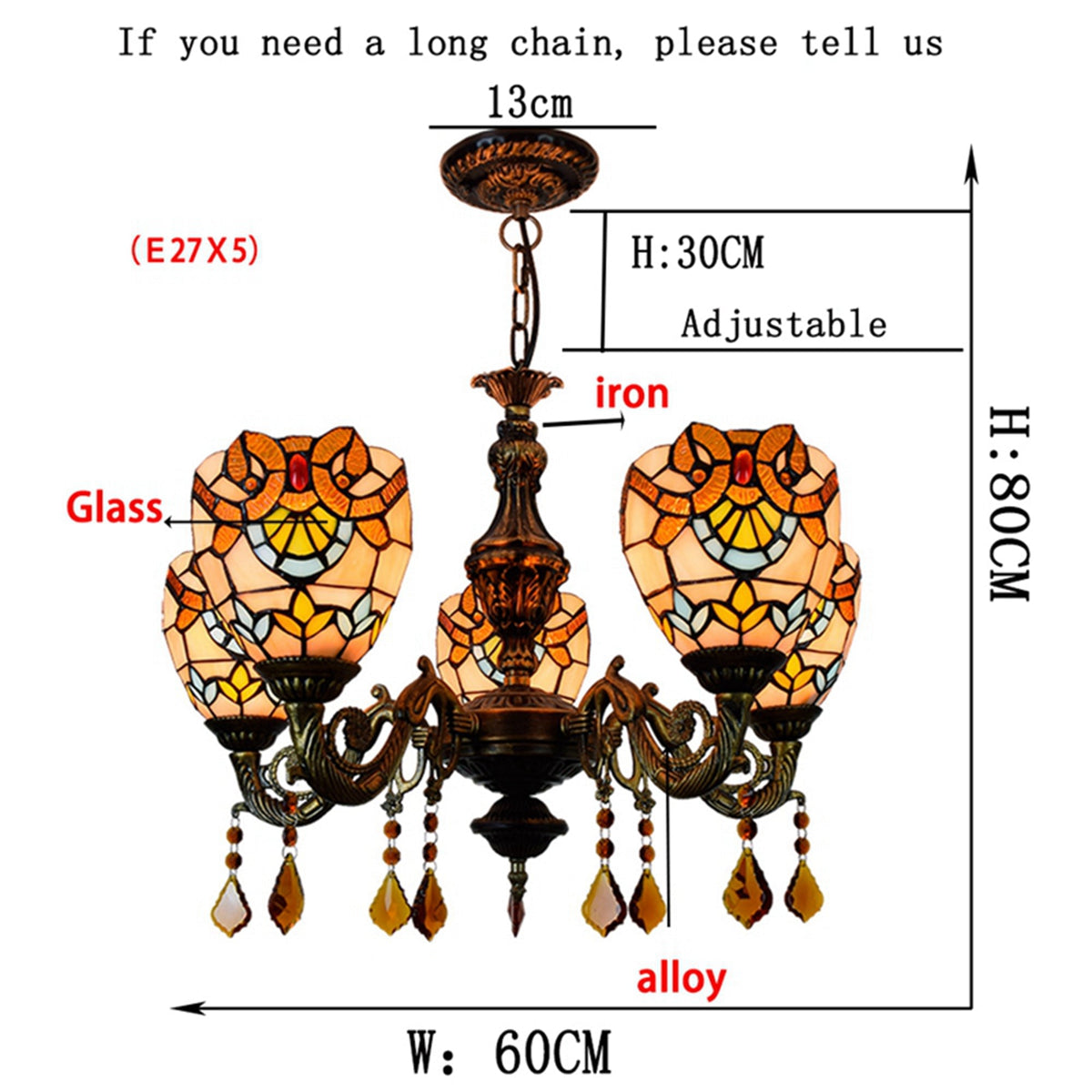 Tiffany Style Chandelier in Aged Bronze with 5 Lights