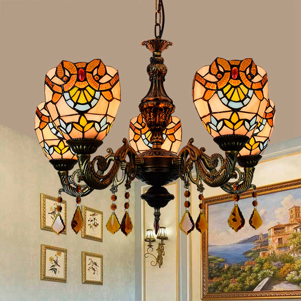 Tiffany Style Chandelier in Aged Bronze with 5 Lights