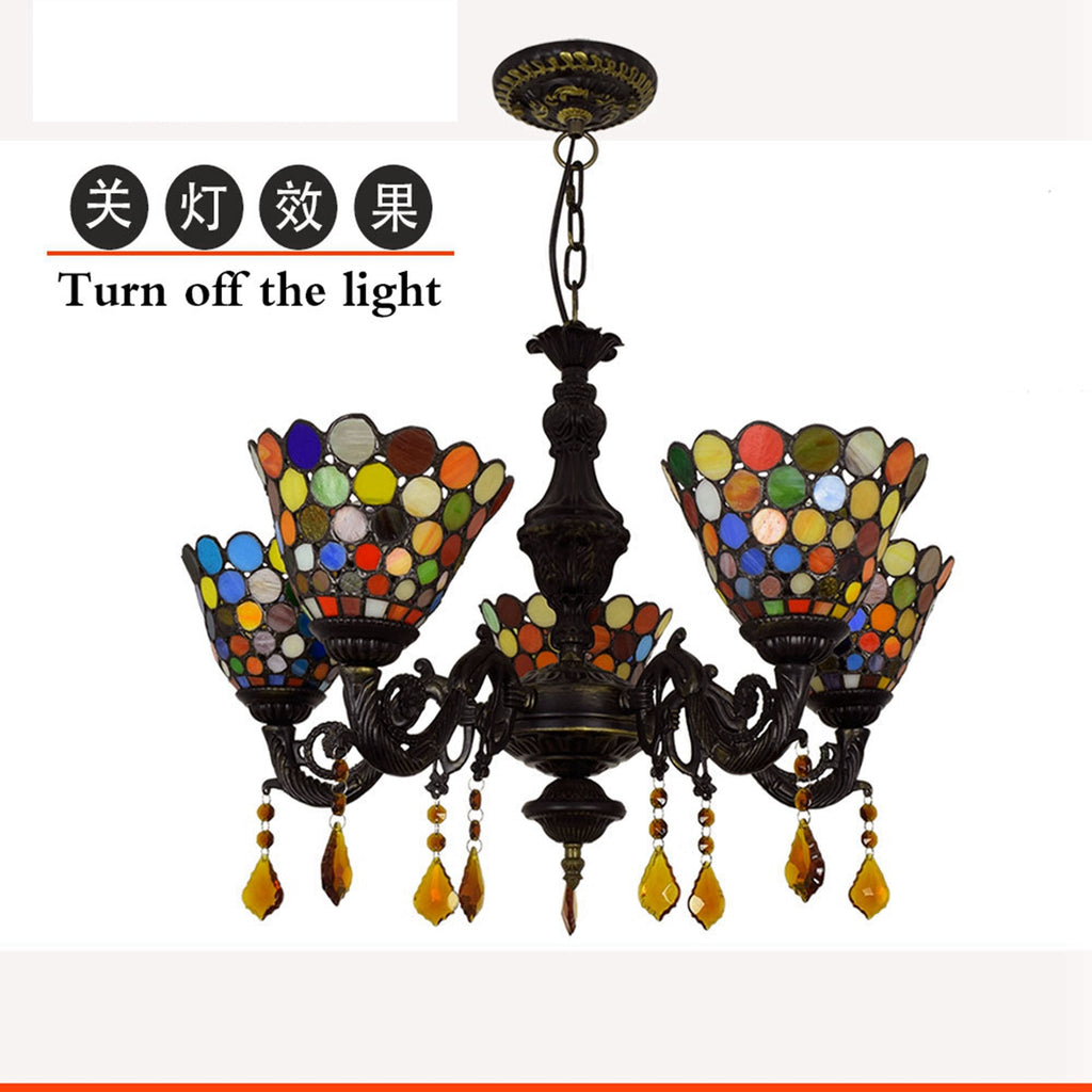 5-Light Multicolored Stained Glass Chandelier in Tiffany Style