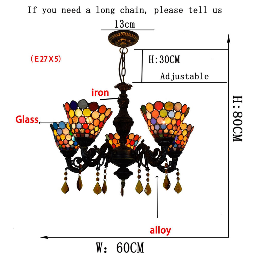 5-Light Multicolored Stained Glass Chandelier in Tiffany Style