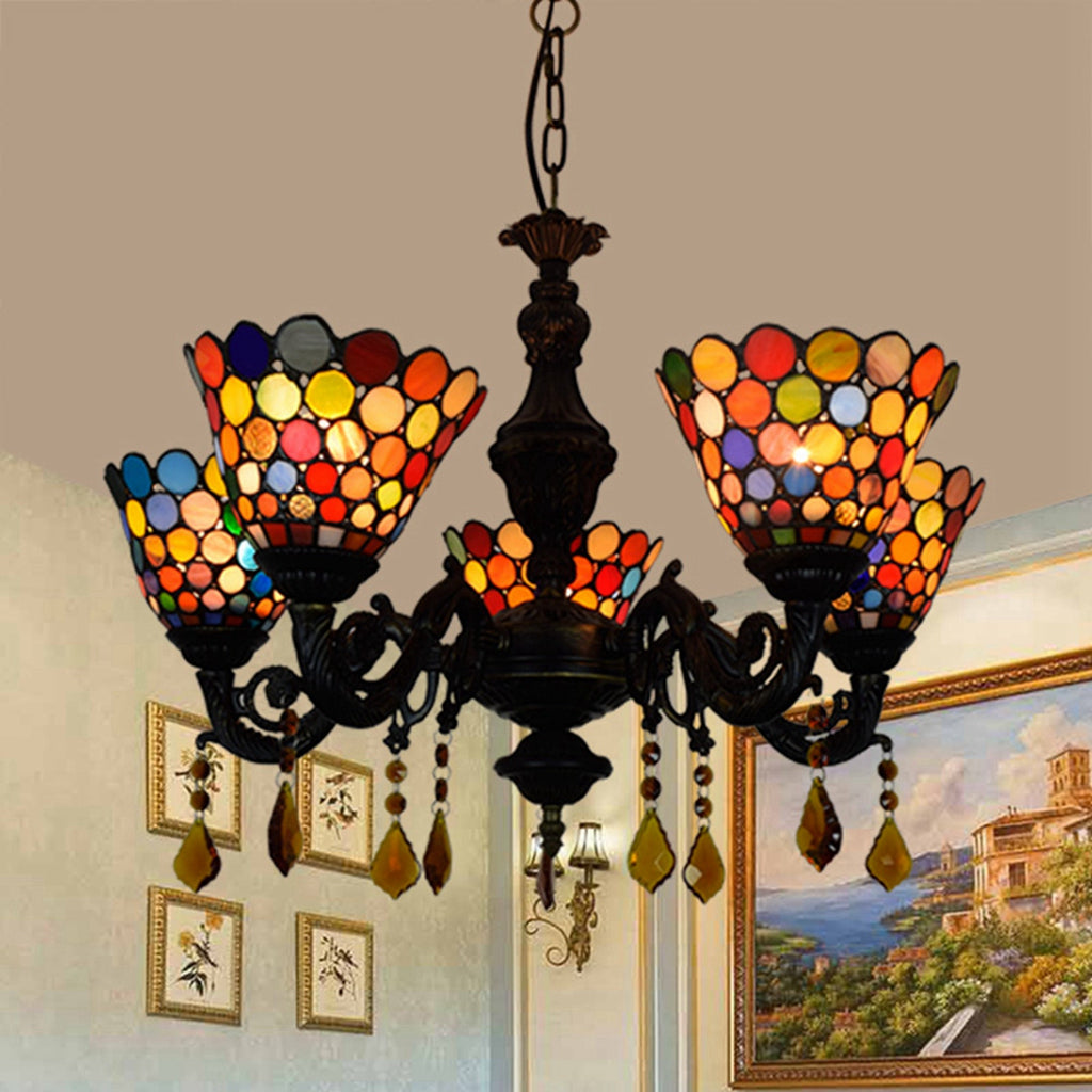 5-Light Multicolored Stained Glass Chandelier in Tiffany Style