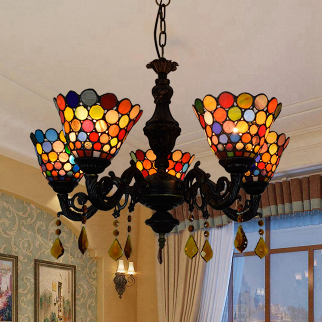 5-Light Multicolored Stained Glass Chandelier in Tiffany Style
