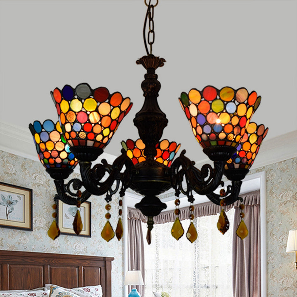 5-Light Multicolored Stained Glass Chandelier in Tiffany Style
