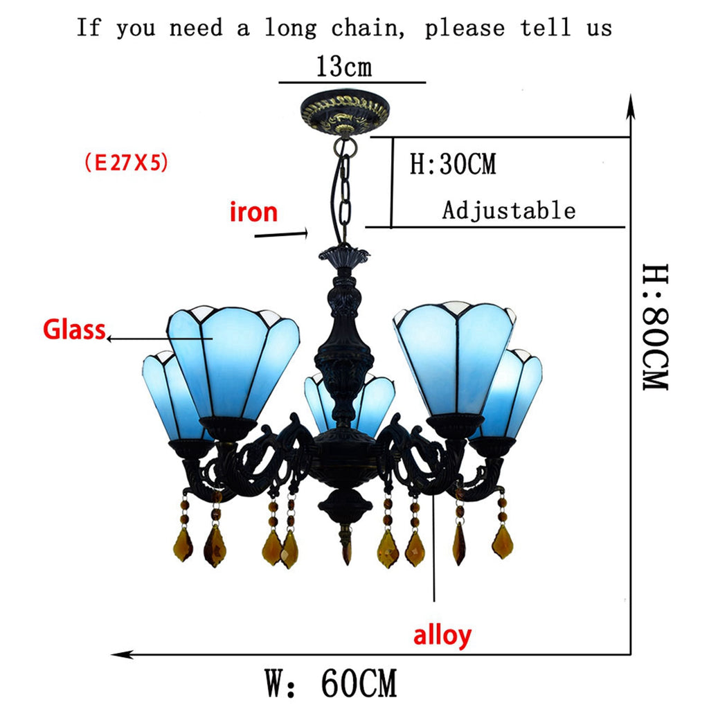 Five-Light Tiffany Style Chandelier in Blue Glass