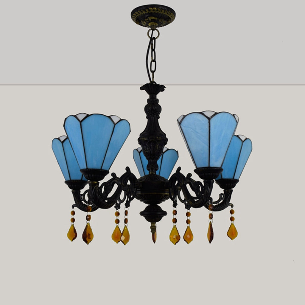 Five-Light Tiffany Style Chandelier in Blue Glass