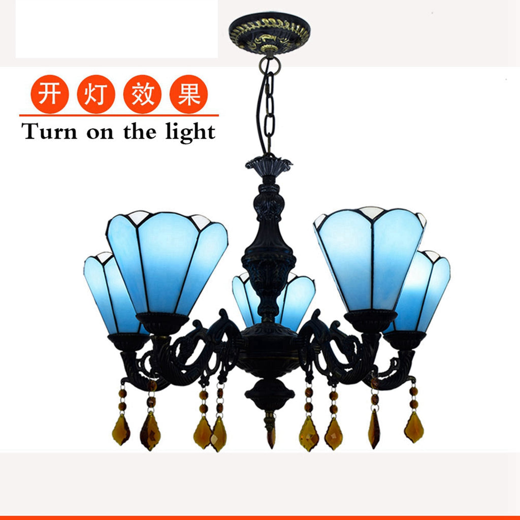 Five-Light Tiffany Style Chandelier in Blue Glass
