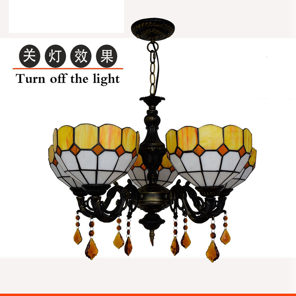 Tiffany Style Bronze Chandelier with 5 Amber Lights
