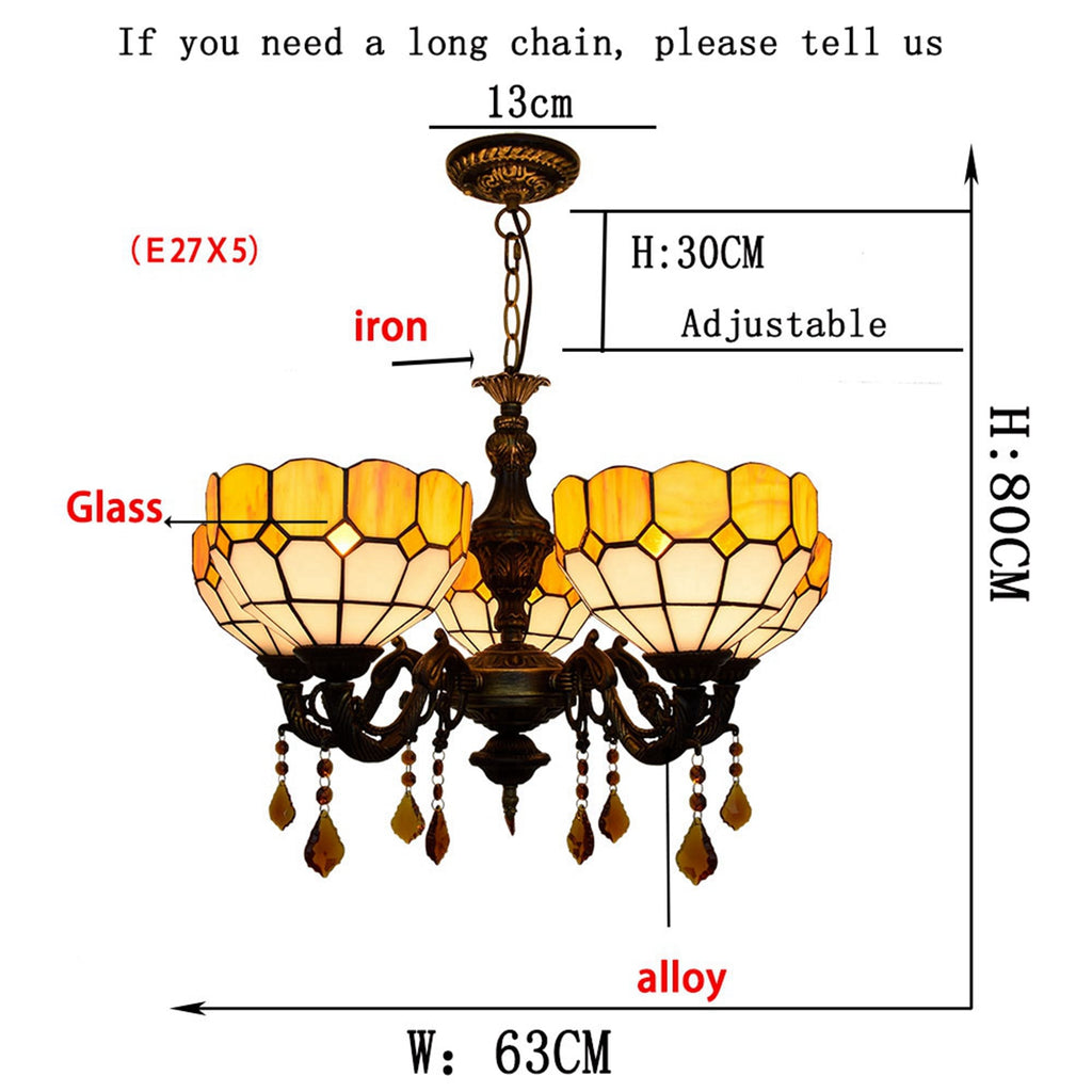 Tiffany Style Bronze Chandelier with 5 Amber Lights