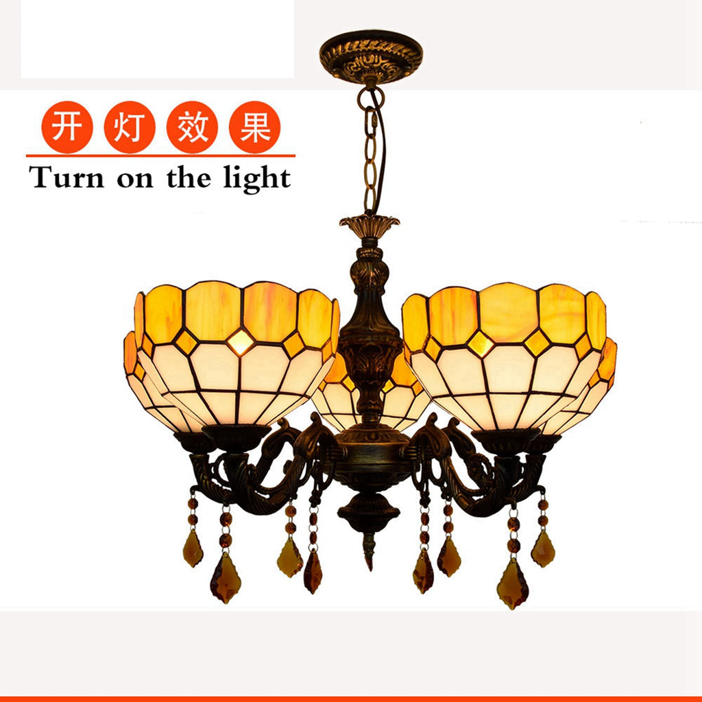 Tiffany Style Bronze Chandelier with 5 Amber Lights