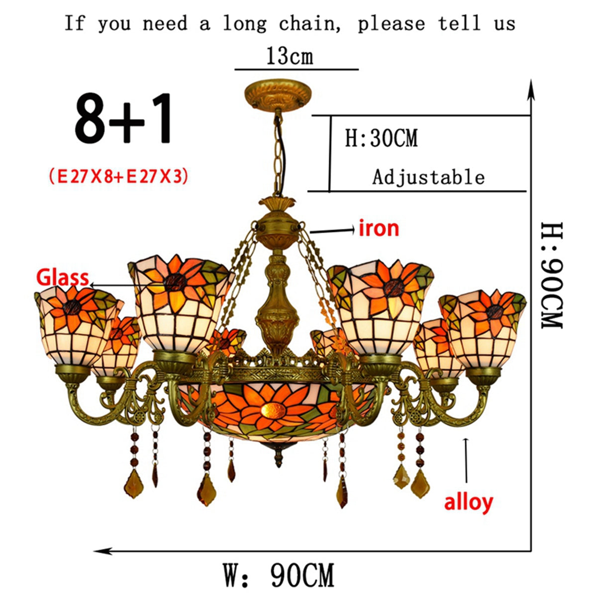 6-Light Sunflower Tiffany Stained Glass Chandelier