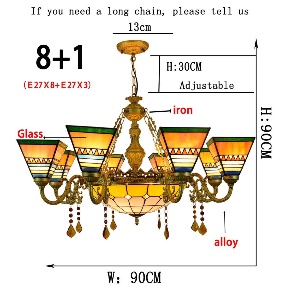 Tiffany Bronze Chandelier with 7 Lights and Crystals