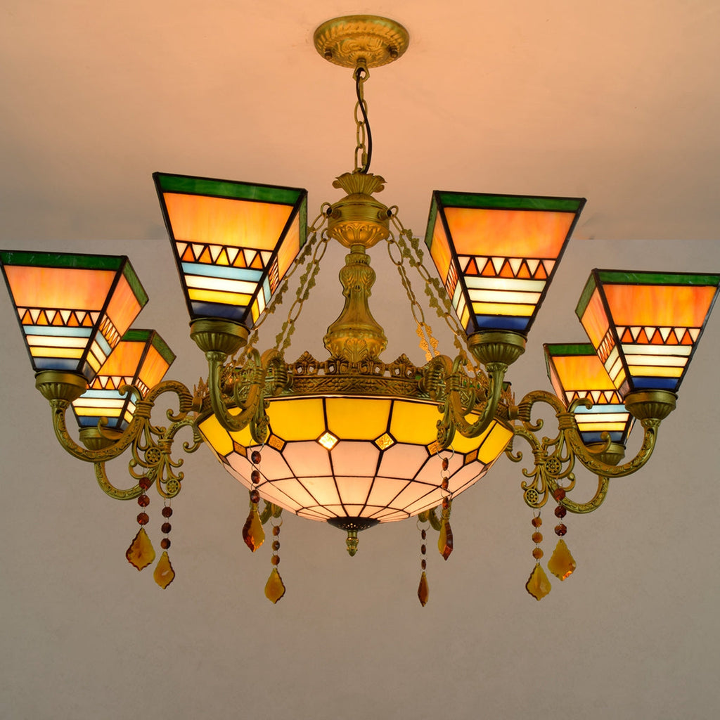 Tiffany Bronze Chandelier with 7 Lights and Crystals
