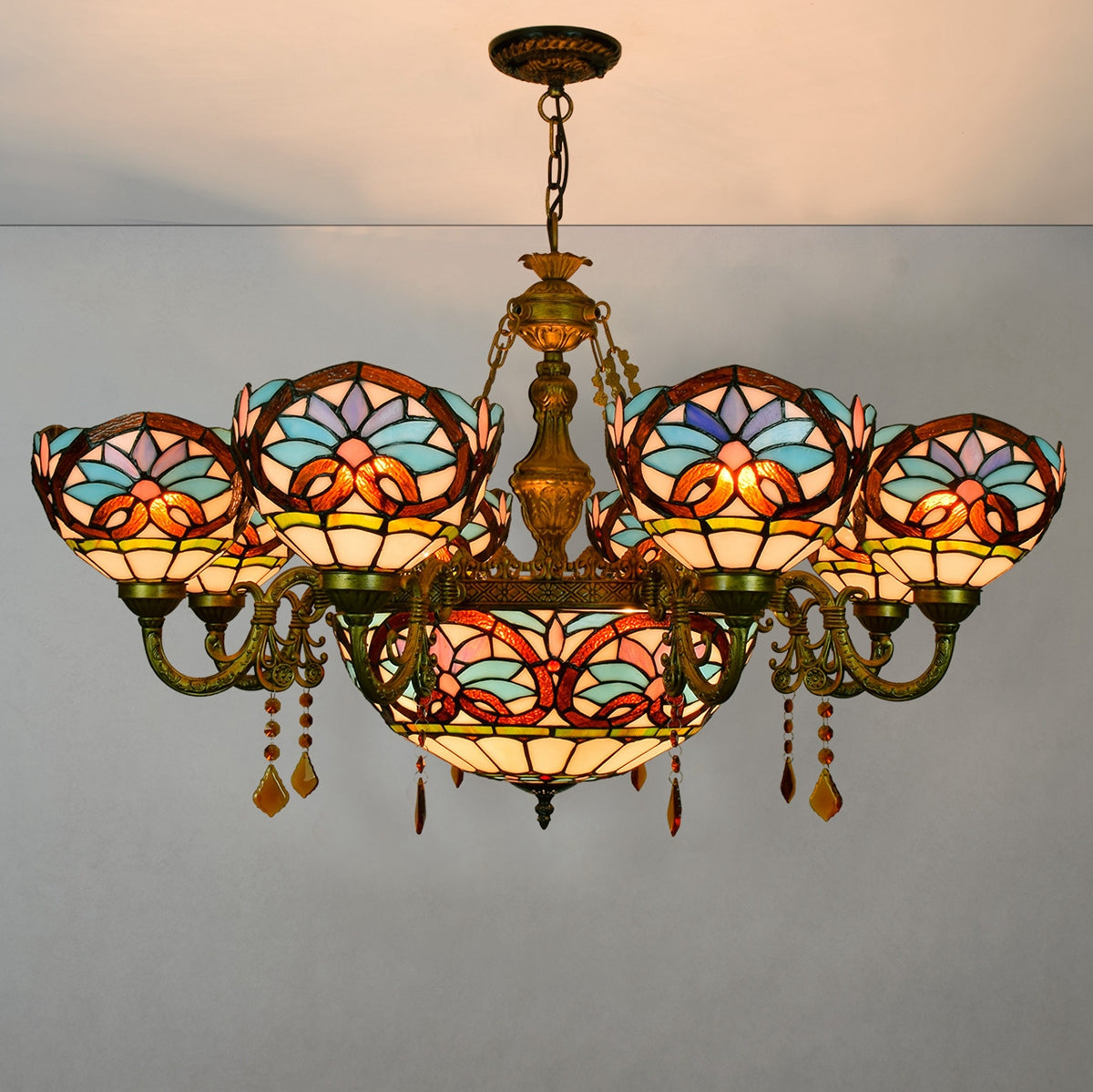 Multicolor Tiffany Style Stained Glass Chandelier