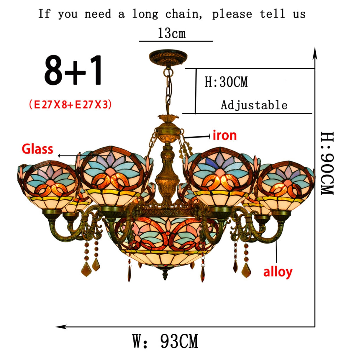 Multicolor Tiffany Style Stained Glass Chandelier