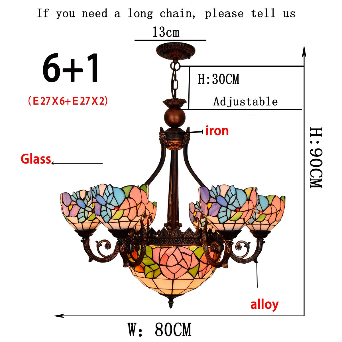 Multicolored Floral Tiffany Stained Glass Chandelier