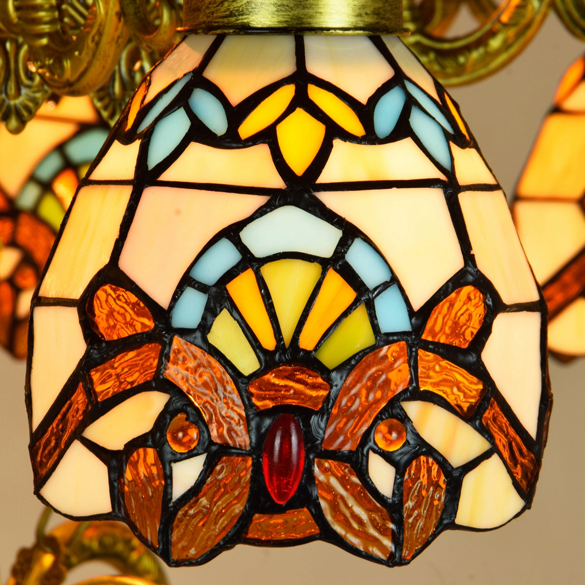 Ornate Tiffany Style Stained Glass Chandelier