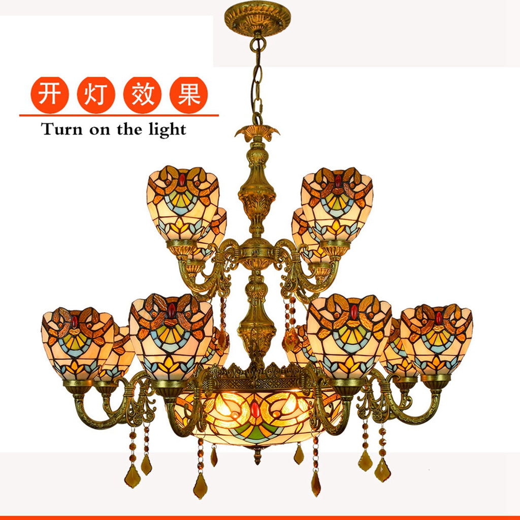 Ornate Tiffany Style Stained Glass Chandelier