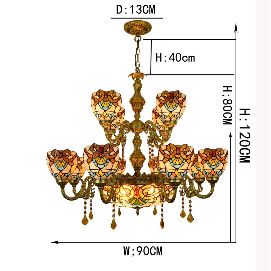 Ornate Tiffany Style Stained Glass Chandelier