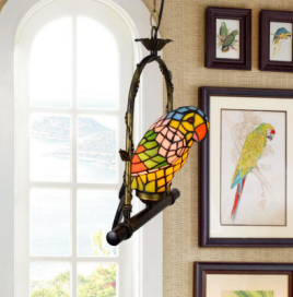 Tiffany Style Stained Glass Parrot Hanging Decoration