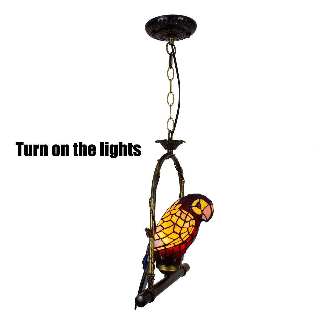 Antique Bronze Tiffany Stained Glass Parrot Pendant Light