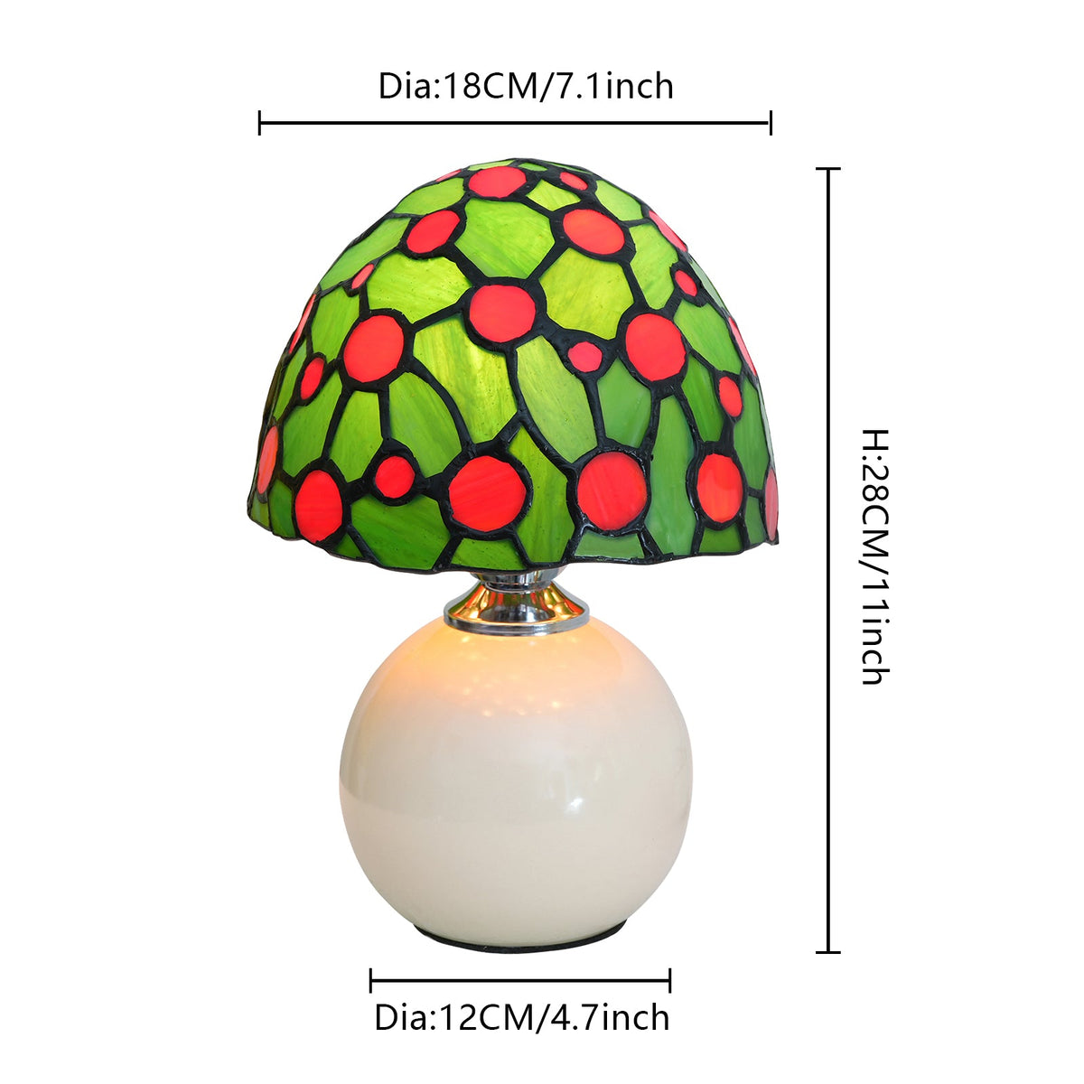 Tiffany Style Table Lamp in Green and Red Stained Glass