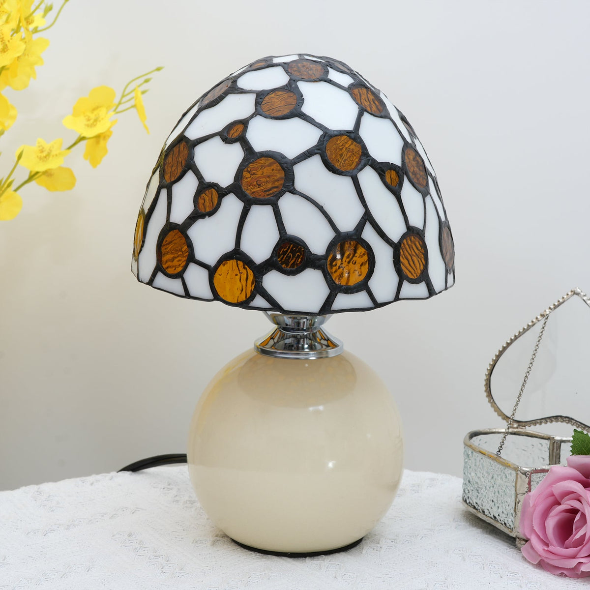 Amber Tiffany Style Stained Glass Table Lamp