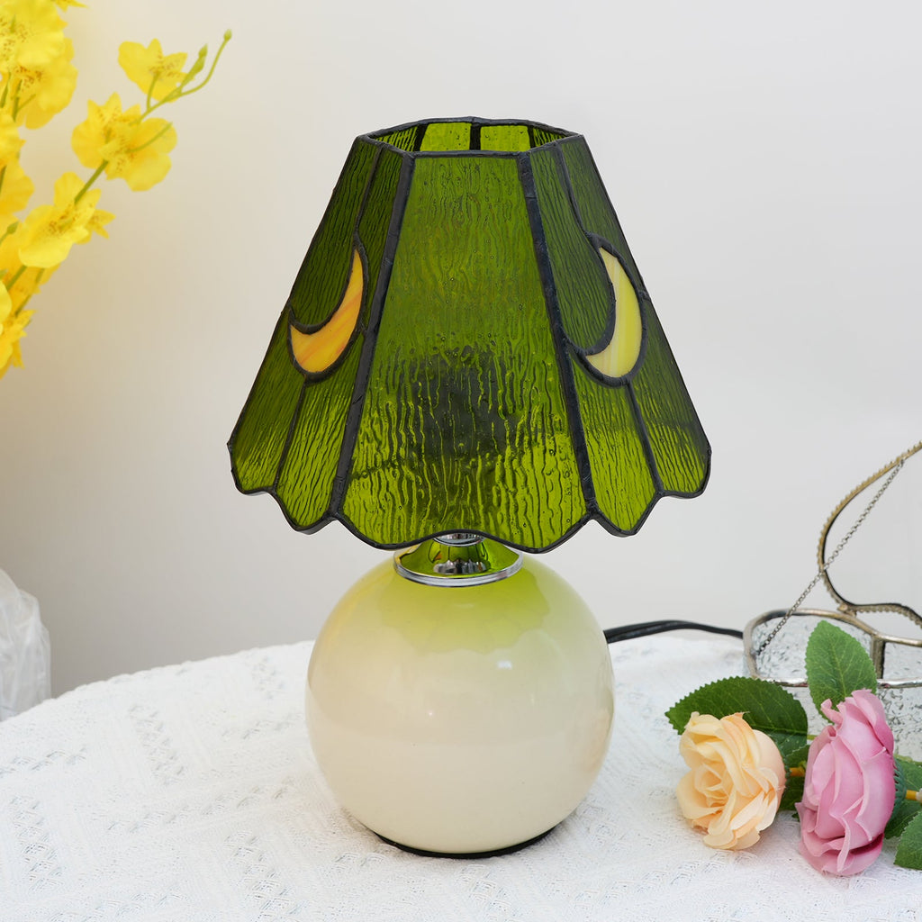 Textured Green Glass Crescent Table Lamp