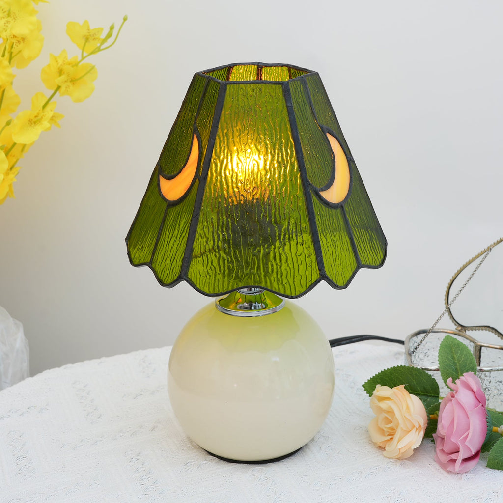 Textured Green Glass Crescent Table Lamp