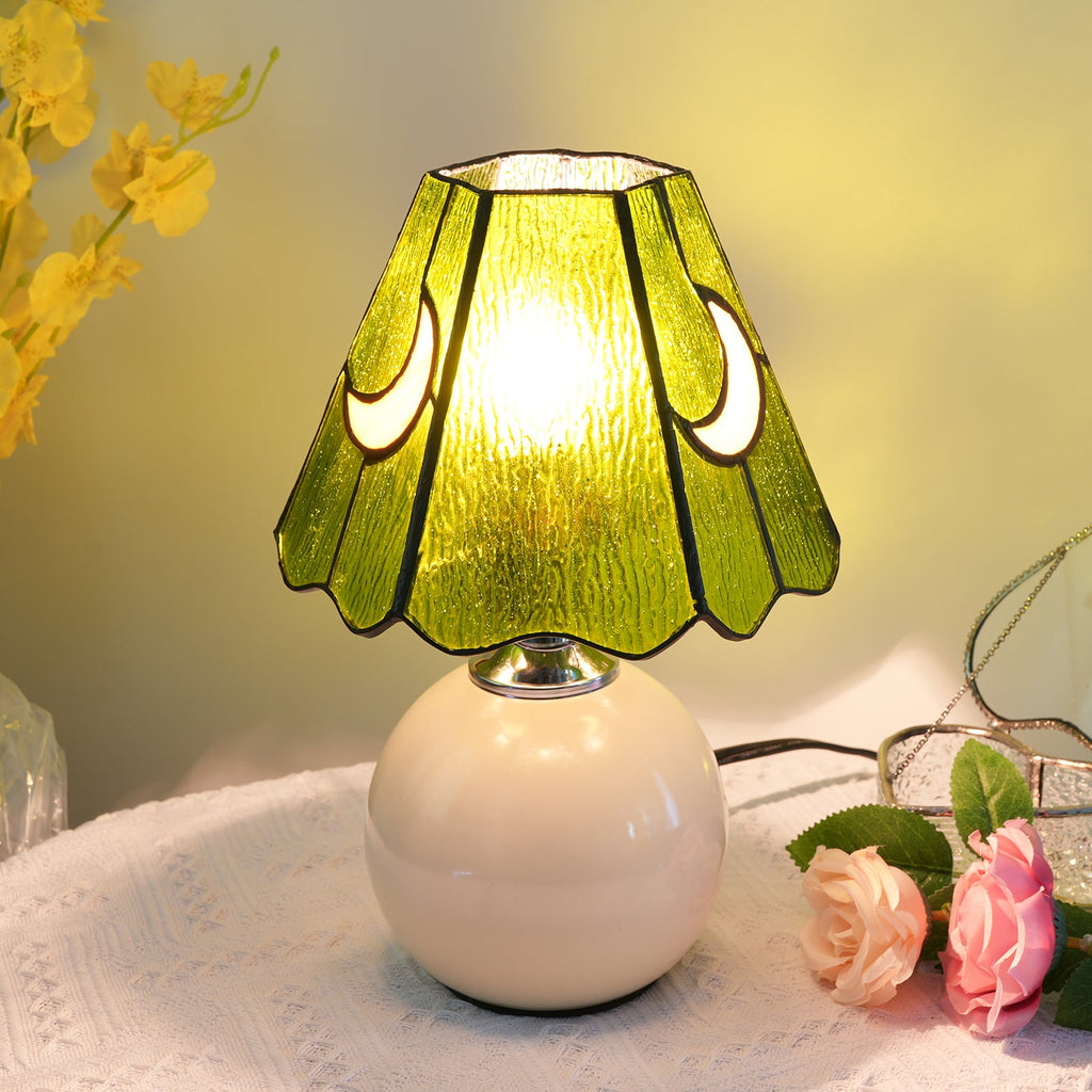 Textured Green Glass Crescent Table Lamp