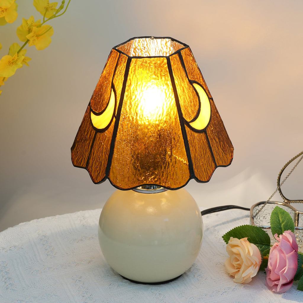 Amber Tiffany Style Crescent Moon Table Lamp