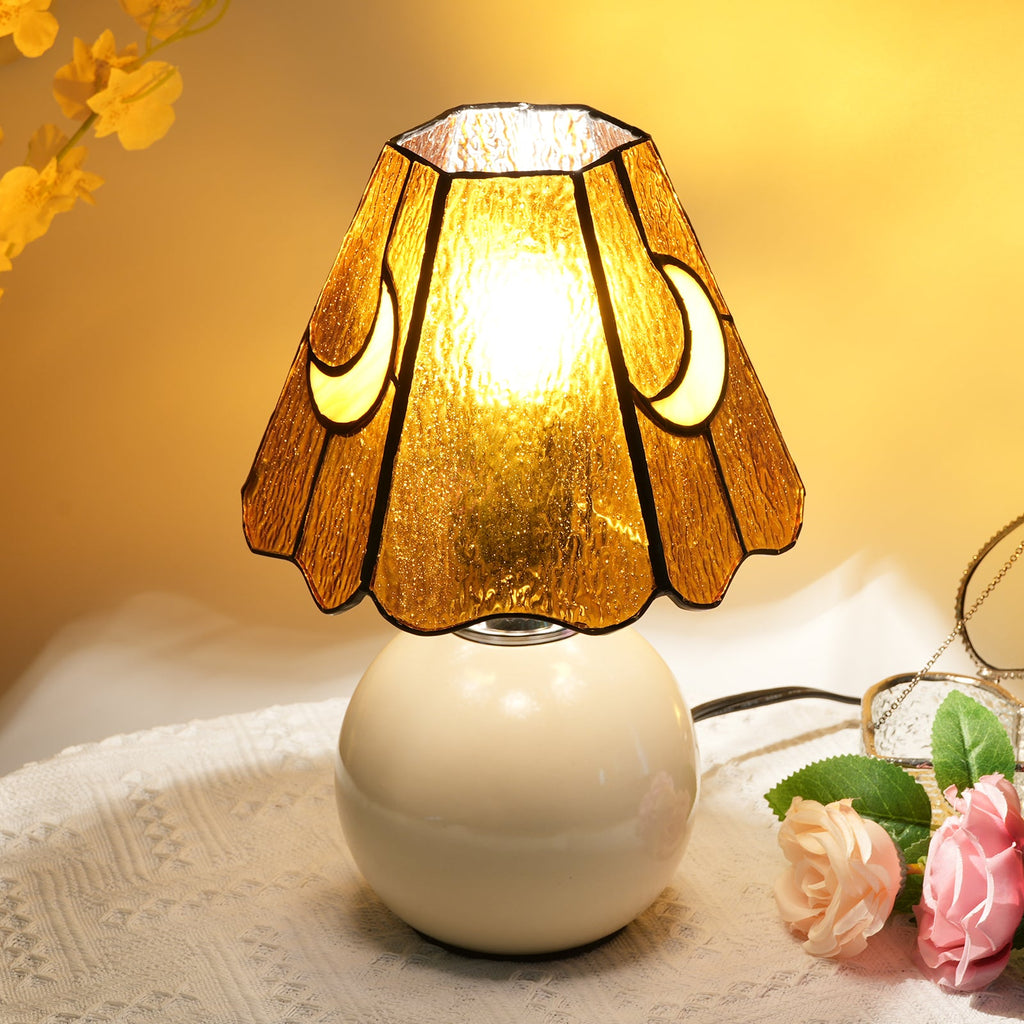Amber Tiffany Style Crescent Moon Table Lamp