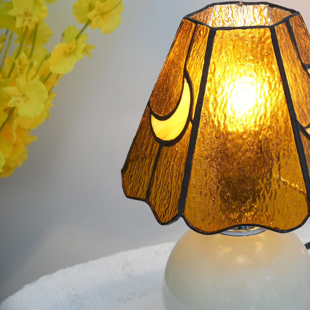 Amber Tiffany Style Crescent Moon Table Lamp
