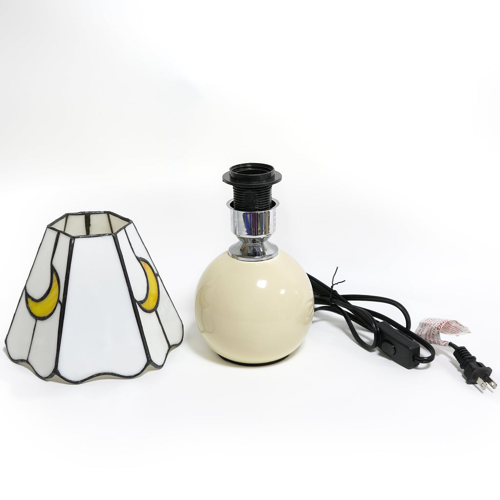White Stained Glass Bedside Lamp with Yellow Moons