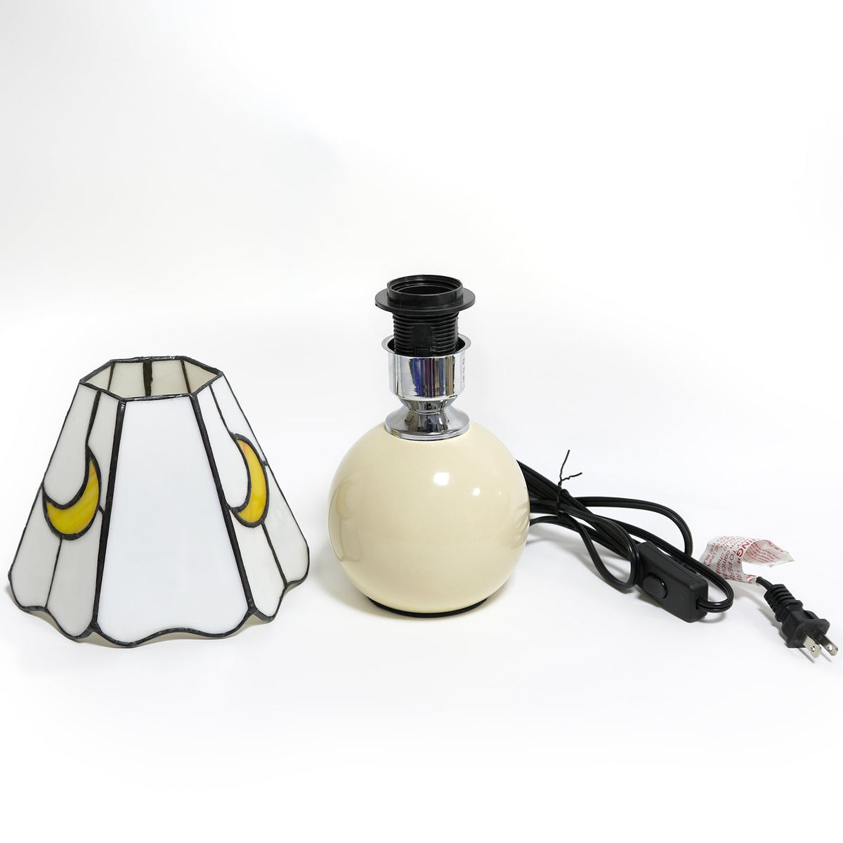 White Stained Glass Bedside Lamp with Yellow Moons