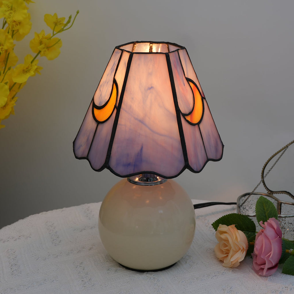 Tiffany Table Lamp in Stained Glass, Blue with Yellow Moons