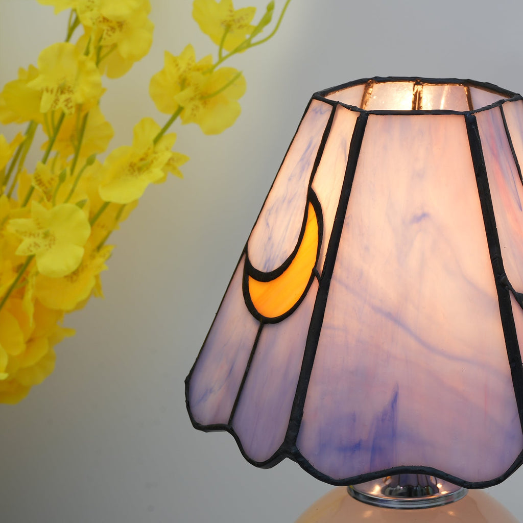 Tiffany Table Lamp in Stained Glass, Blue with Yellow Moons