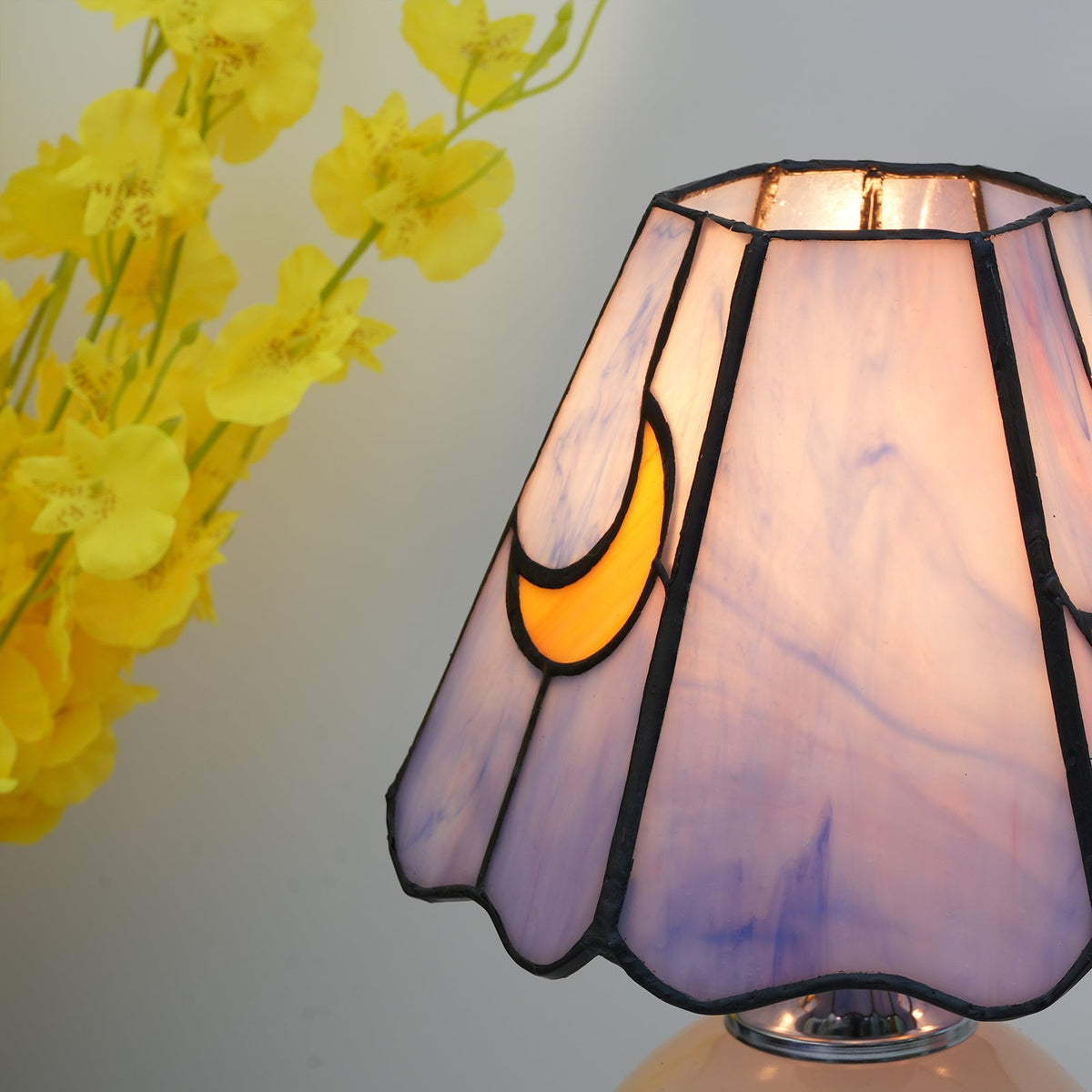 Tiffany Table Lamp in Stained Glass, Blue with Yellow Moons