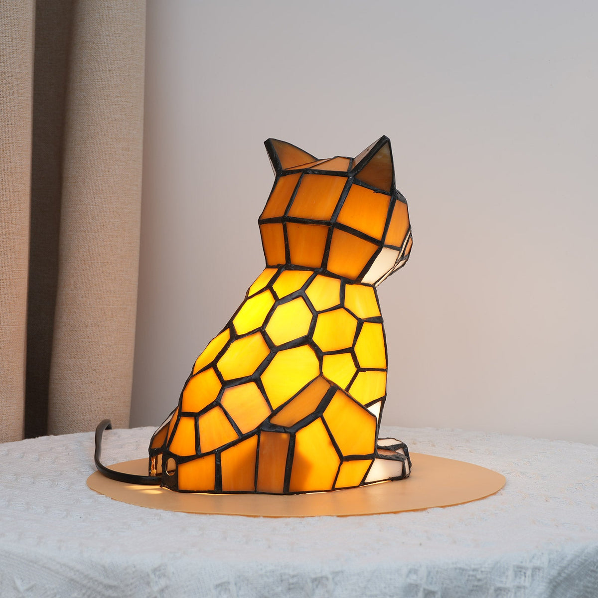 Tiffany Cat Night Light in Orange Tinted Glass