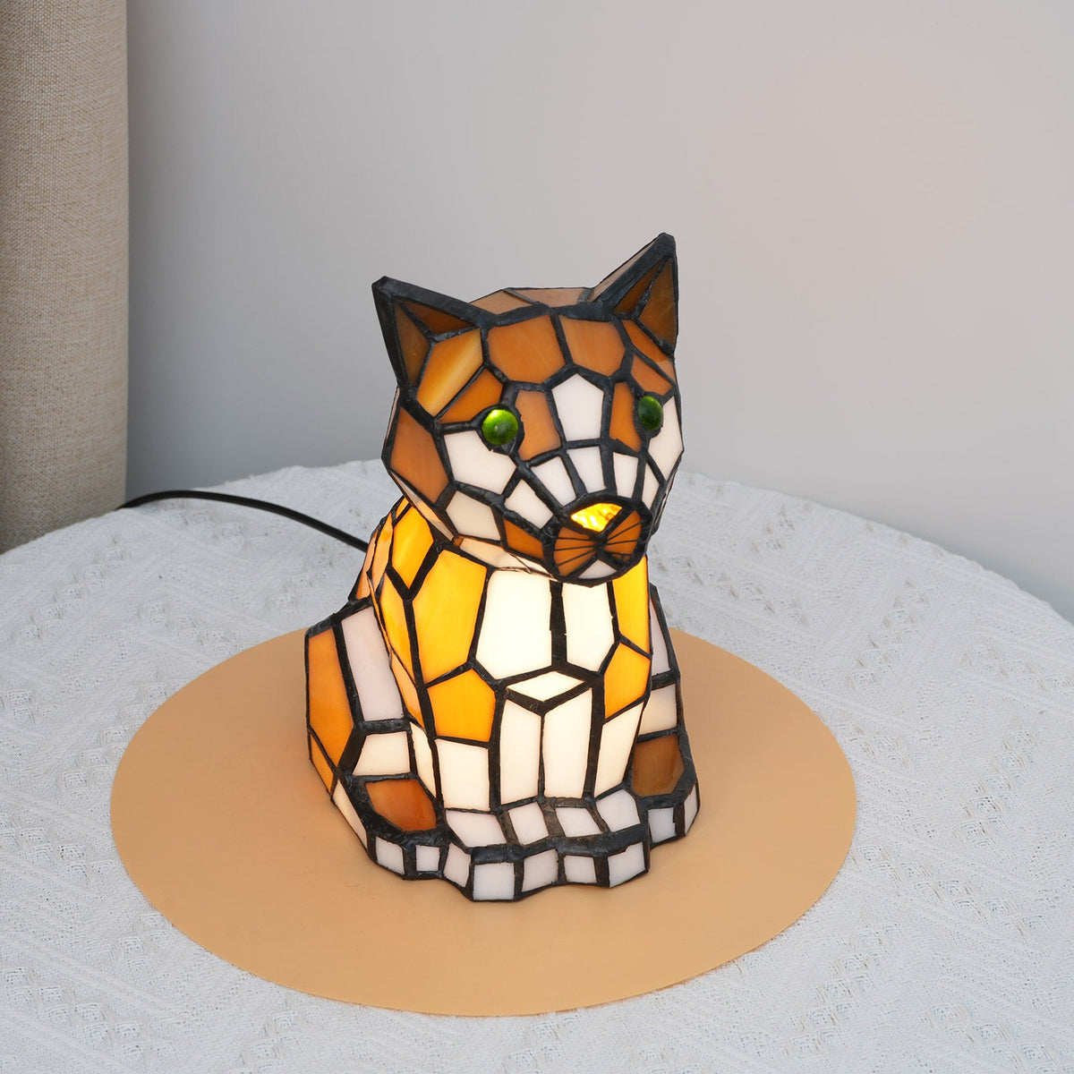 Tiffany Cat Night Light in Orange Tinted Glass