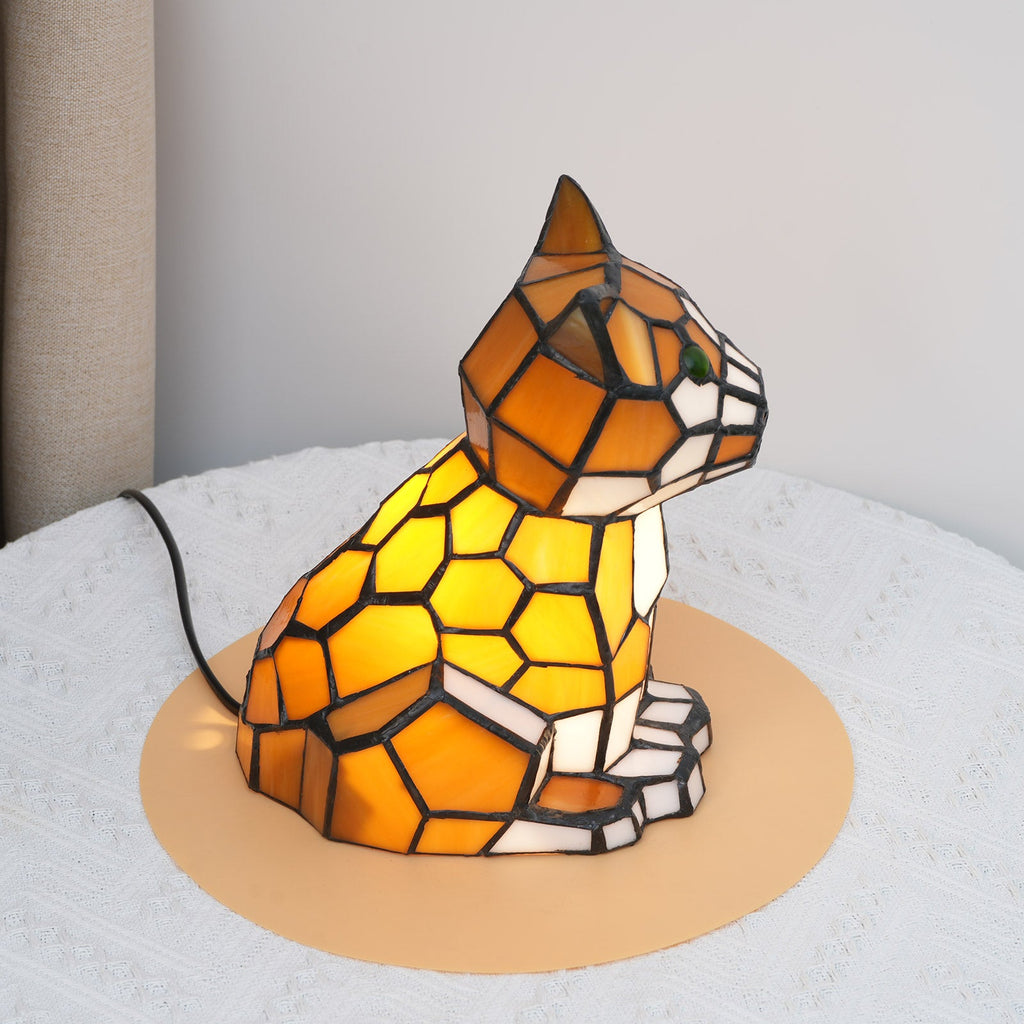 Tiffany Cat Night Light in Orange Tinted Glass