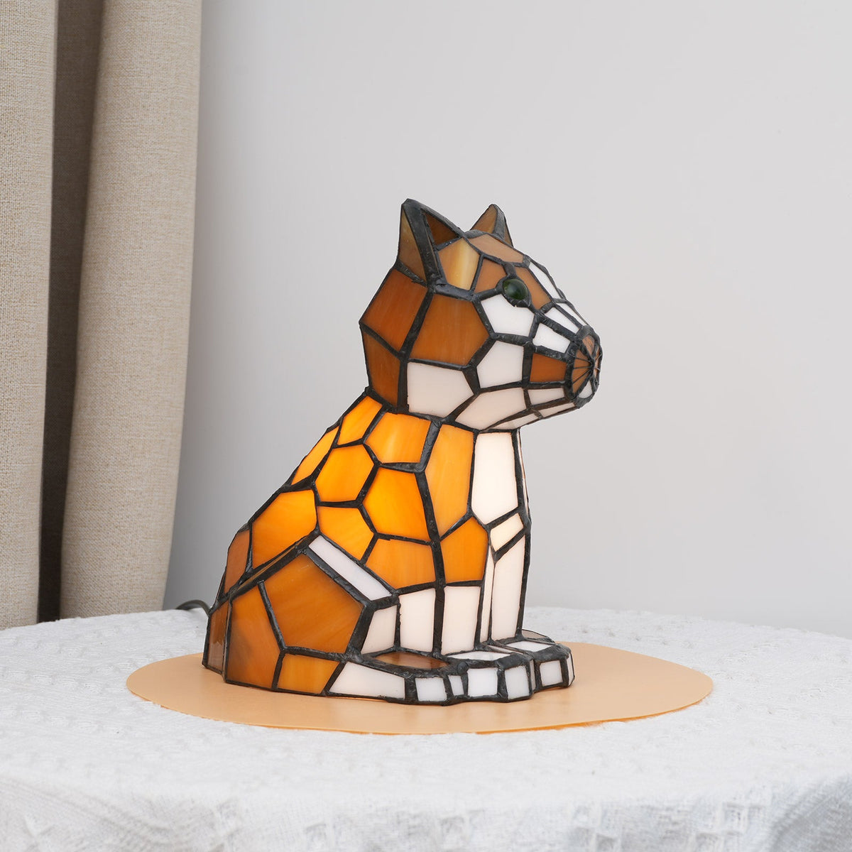Tiffany Cat Night Light in Orange Tinted Glass