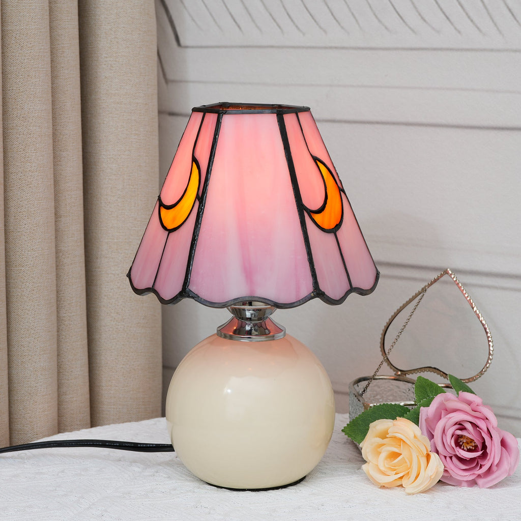 Tiffany Table Lamp in Pink Glass and Moons