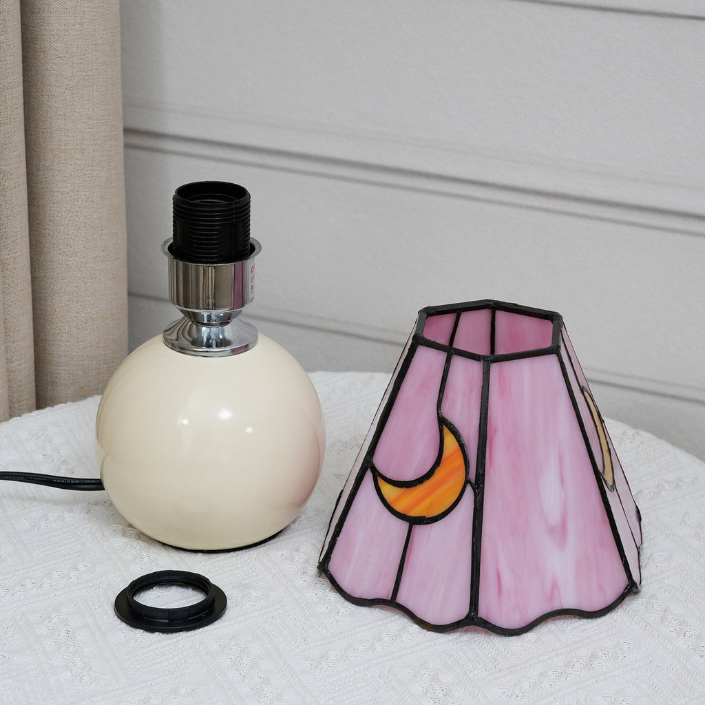 Tiffany Table Lamp in Pink Glass and Moons