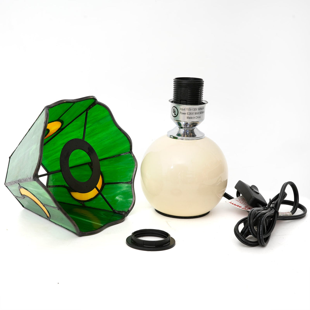 Green Tiffany Table Lamp with Waxing Moons