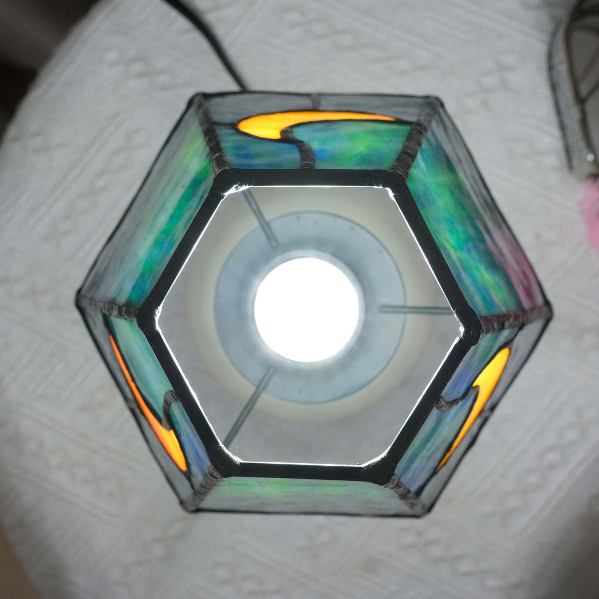 Vintage Table Lamp in Tinted Glass with Moon Motif