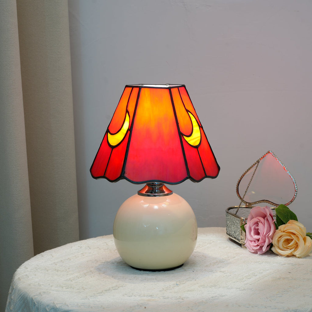 Table Lamp in Lunar Red Coral Tinted Glass
