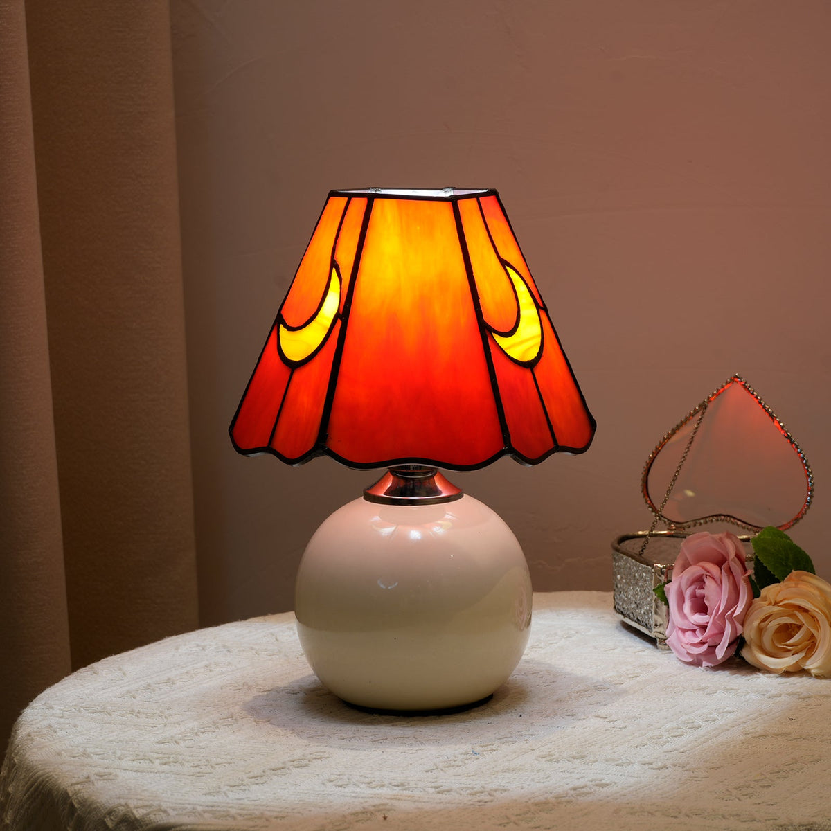 Table Lamp in Lunar Red Coral Tinted Glass
