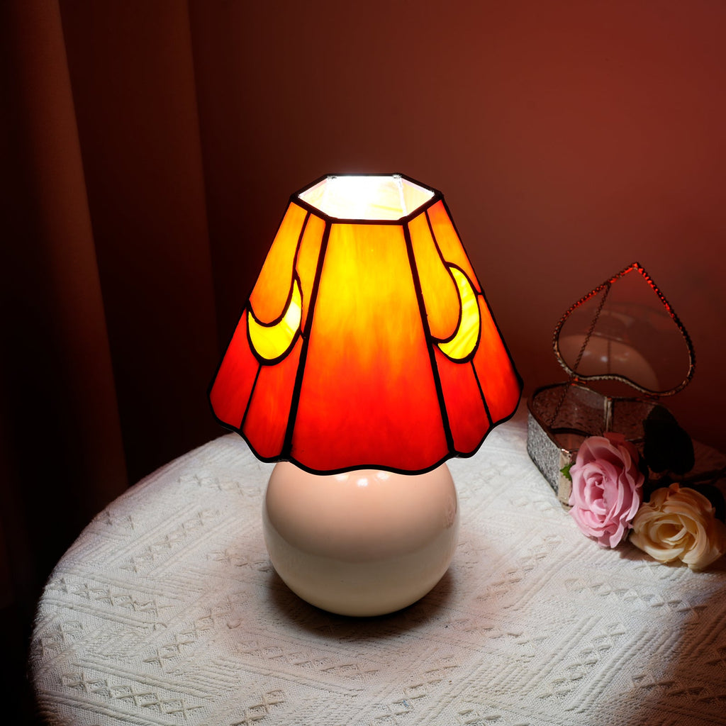 Table Lamp in Lunar Red Coral Tinted Glass