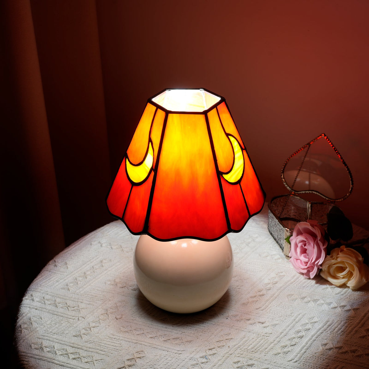 Table Lamp in Lunar Red Coral Tinted Glass